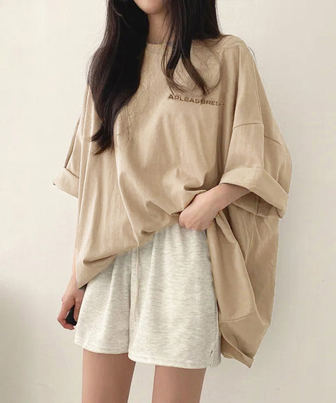 ロゴTシャツ ゆったり プルオーバー夏服 ロングtシャツ オーバーサイズ 英文字ロゴ 半袖Tシャツ 着やせ カットソー ビッグtシャツ大人カジュアル クルーネック 89EKDZ-003